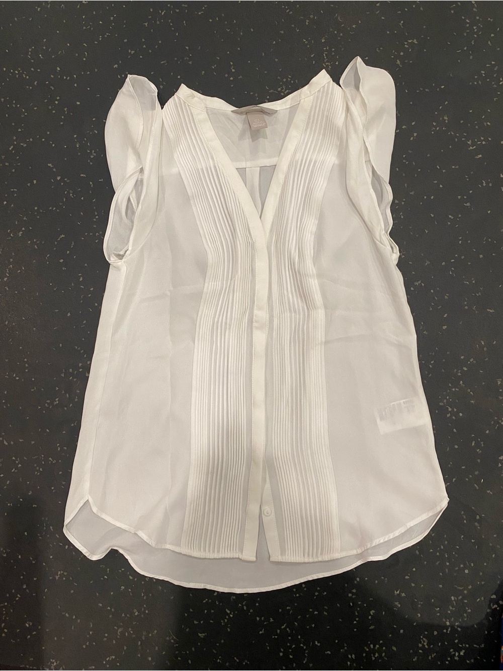 H&M White Pintuck V-Neck Cap-Sleeve Blouse